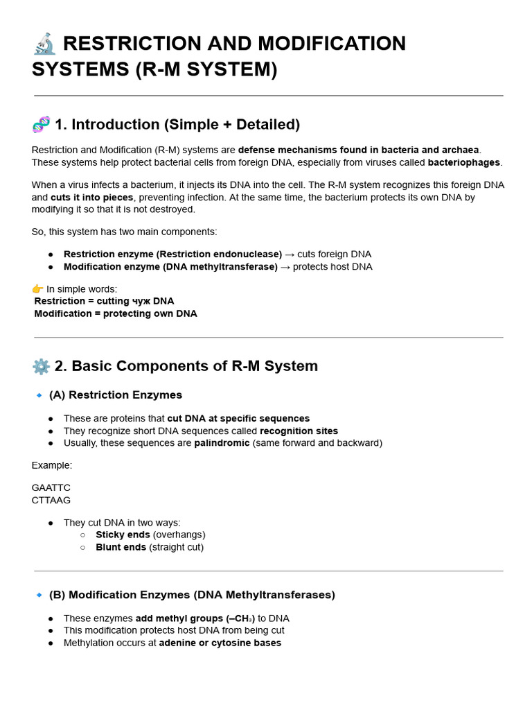 ? Restriction and Modification Systems (R-m System) | PDF | Restriction ...