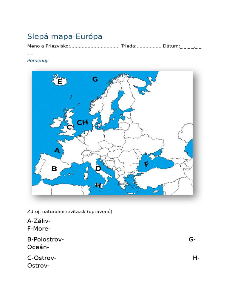 TEST GEG7 Slepá Mapa Členitosť p. Európa | PDF