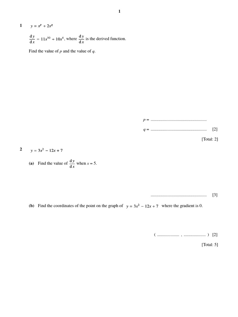 Differentiation (Calculus) Practice Questions (1) | PDF | Gradient ...