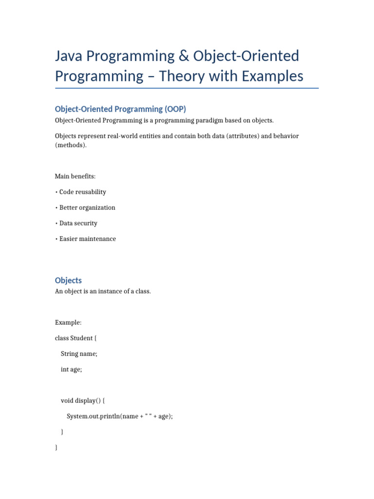 Java Oop Theory With Examples | PDF | Object Oriented Programming ...