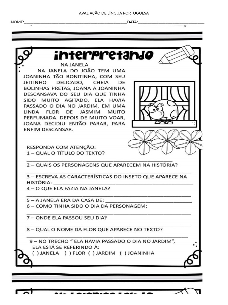 Avaliação de Língua Portuguesa Teste 1 Trimestre | PDF