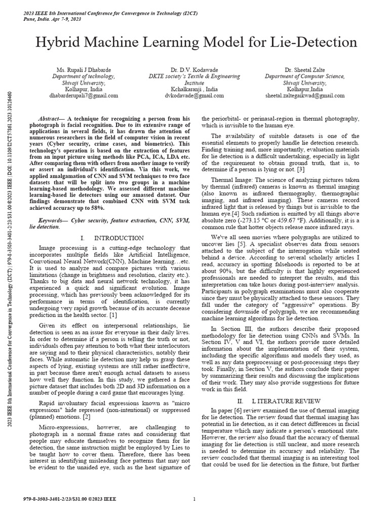 Hybrid Machine Learning Model For Lie-Detection | PDF | Support Vector ...