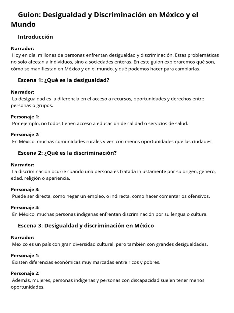 Guion: Desigualdad y Discriminación en México y El Mundo | PDF