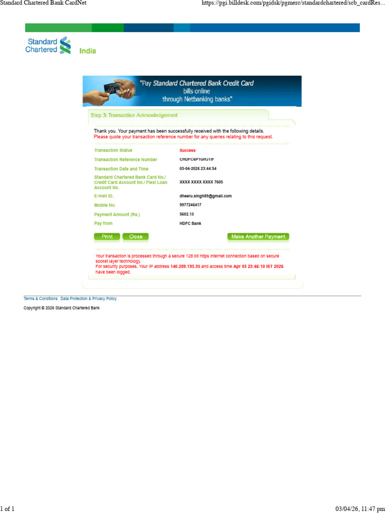 Standard Chartered Bank CardNet | PDF