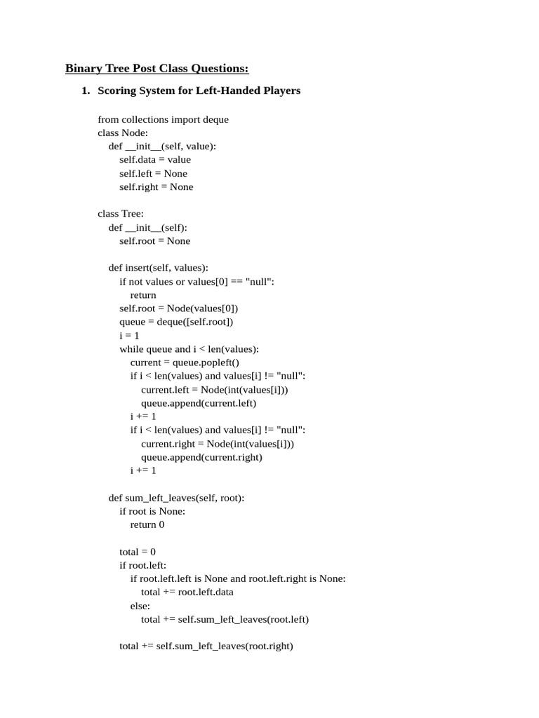 Binary Tree Post Class Questions | PDF | Algorithms And Data Structures