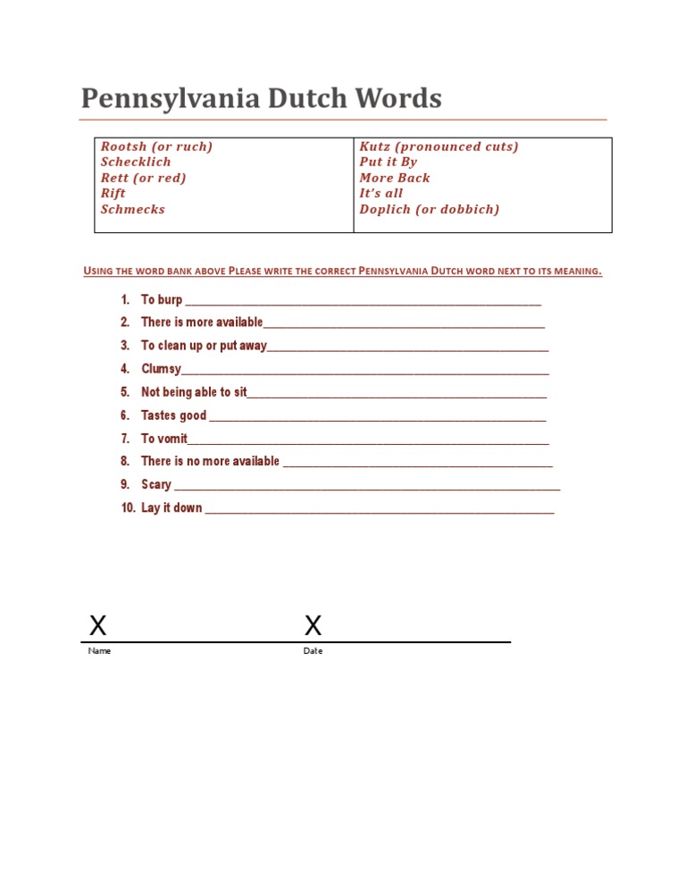Pennsylvania Dutch Vocabulary Guide | PDF | Language Arts & Discipline
