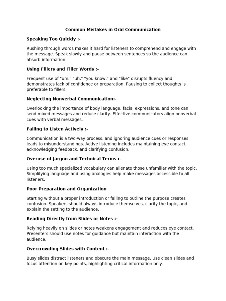 Common Mistakes in Oral Communication | PDF