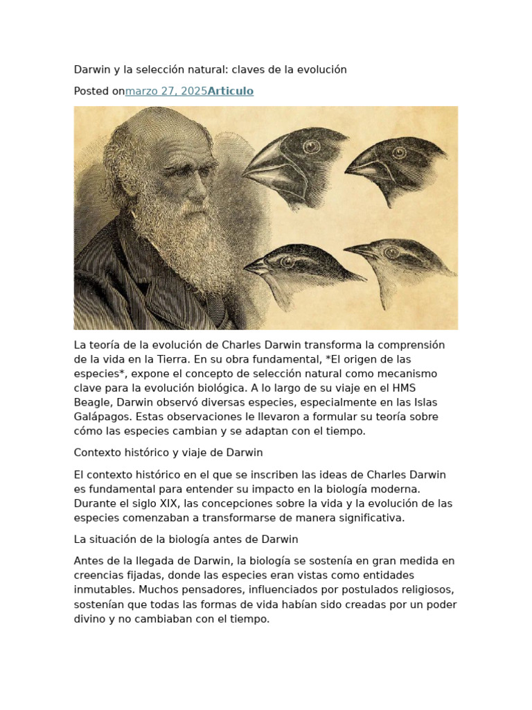 Darwin y La Selección Natural | PDF | Charles Darwin | Evolución