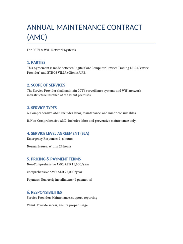 Professional AMC Contract | PDF