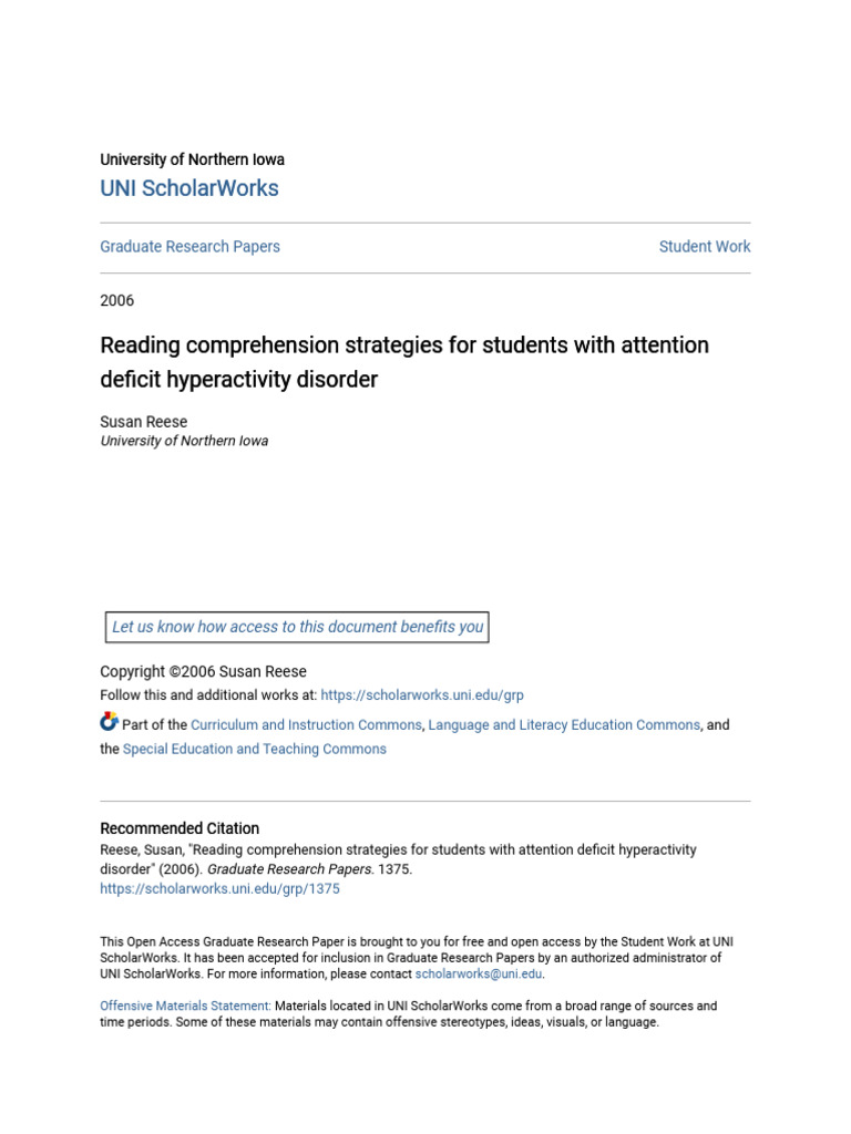 Reading Comprehension Strategies for Students With Attention Defi | PDF ...