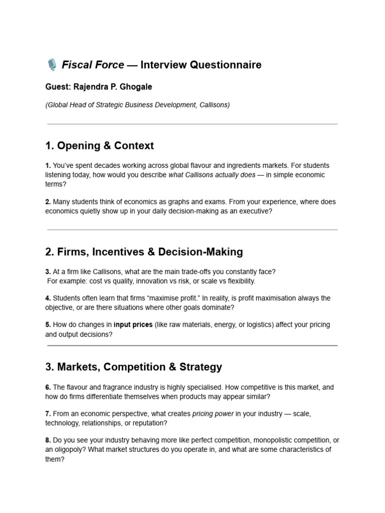 Interview Questionnaire | PDF | Economics | Profit (Economics)