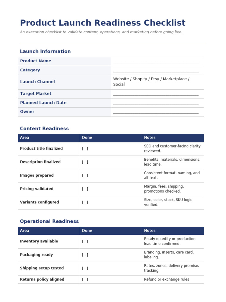 03 Product Launch Readiness Checklist | PDF | Business | Marketing