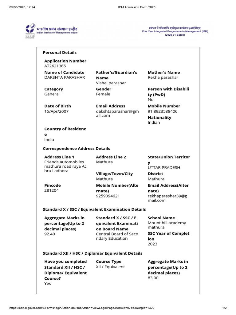 IPM Admission Form 2026 | PDF | Student Assessment And Evaluation ...