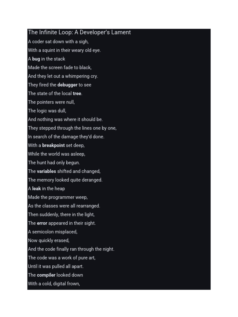 The Infinite Loop_ a Developer’s Lament Poem | PDF | Computer ...