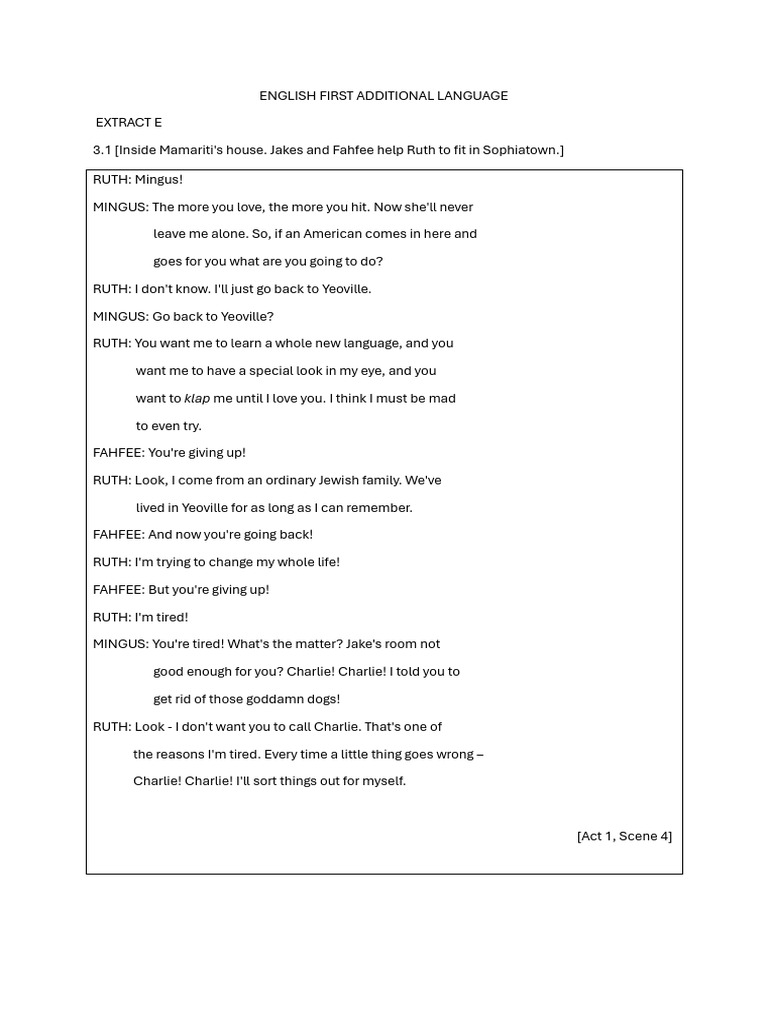 English First Additional Language Act 1 Scene 44 | PDF