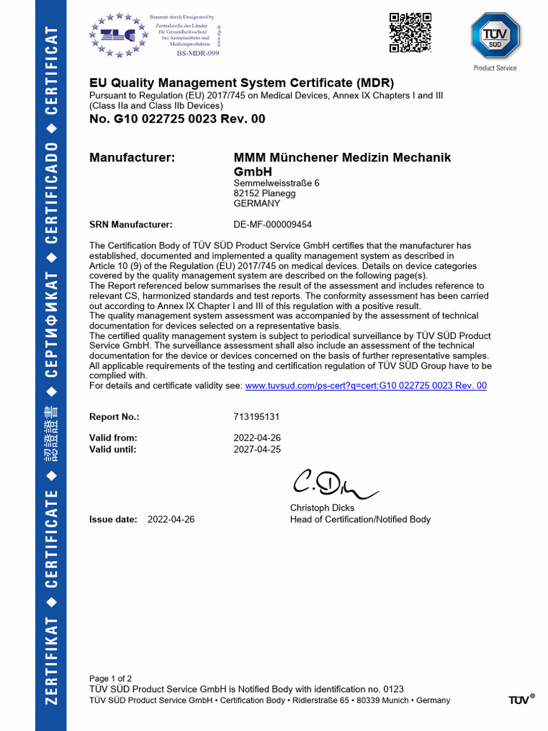 10 Eu 2017745 Mdr Mmm Certificate En | PDF | Medical Device | Medicine