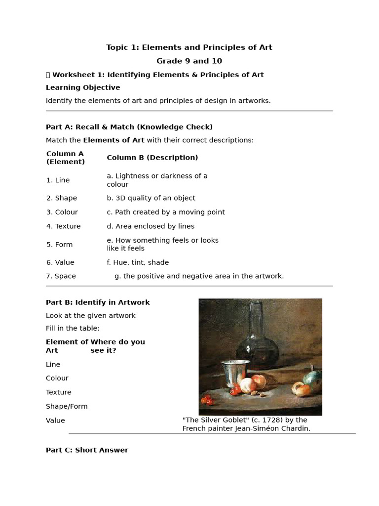 Worksheet- Elements and Principles | PDF