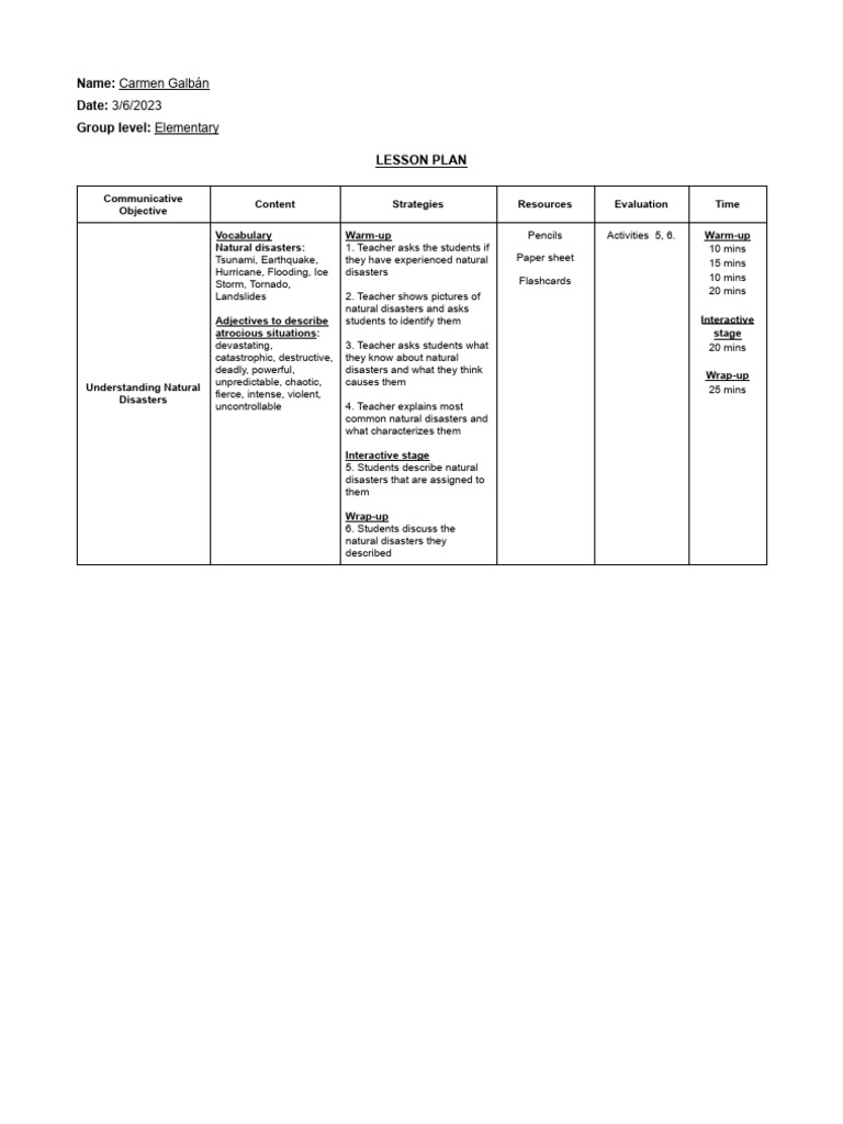 Lesson Plan on Natural Disasters | PDF | Natural Disasters | Tropics