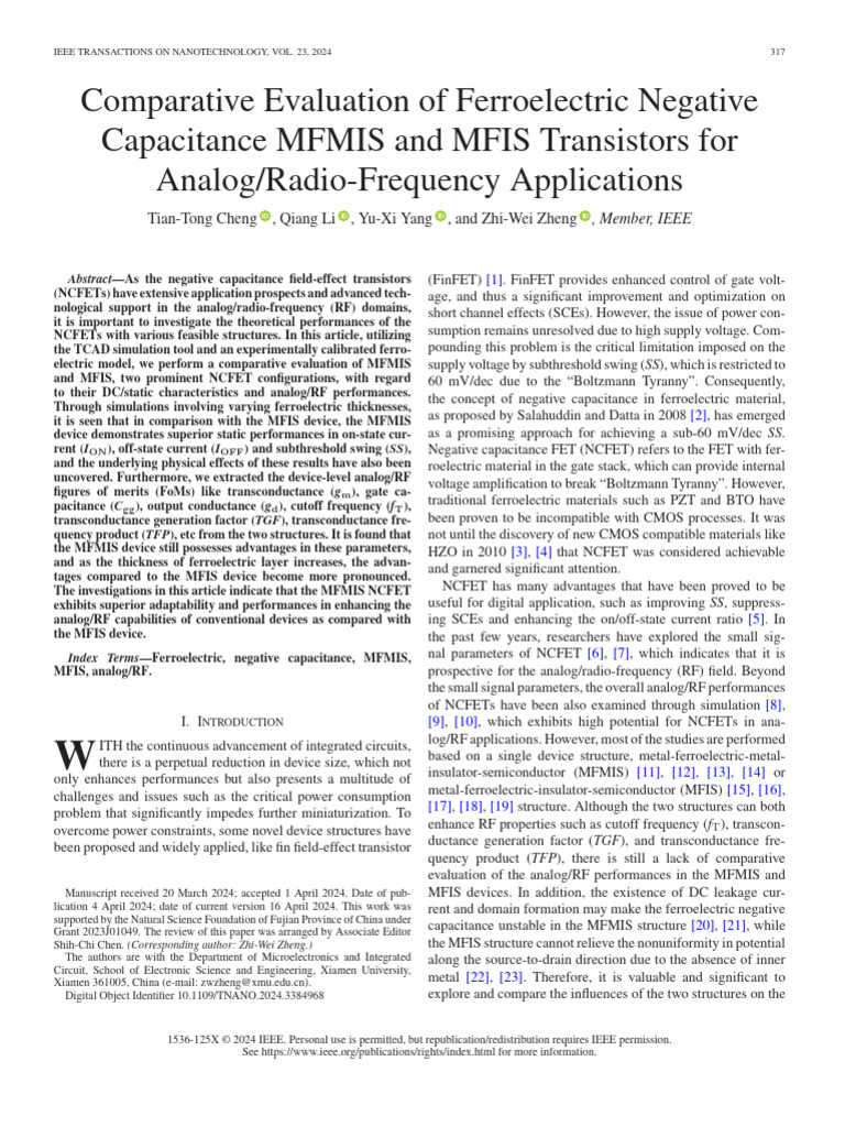 Comparative Evaluation of Ferroelectric Negative Capacitance MFMIS and ...