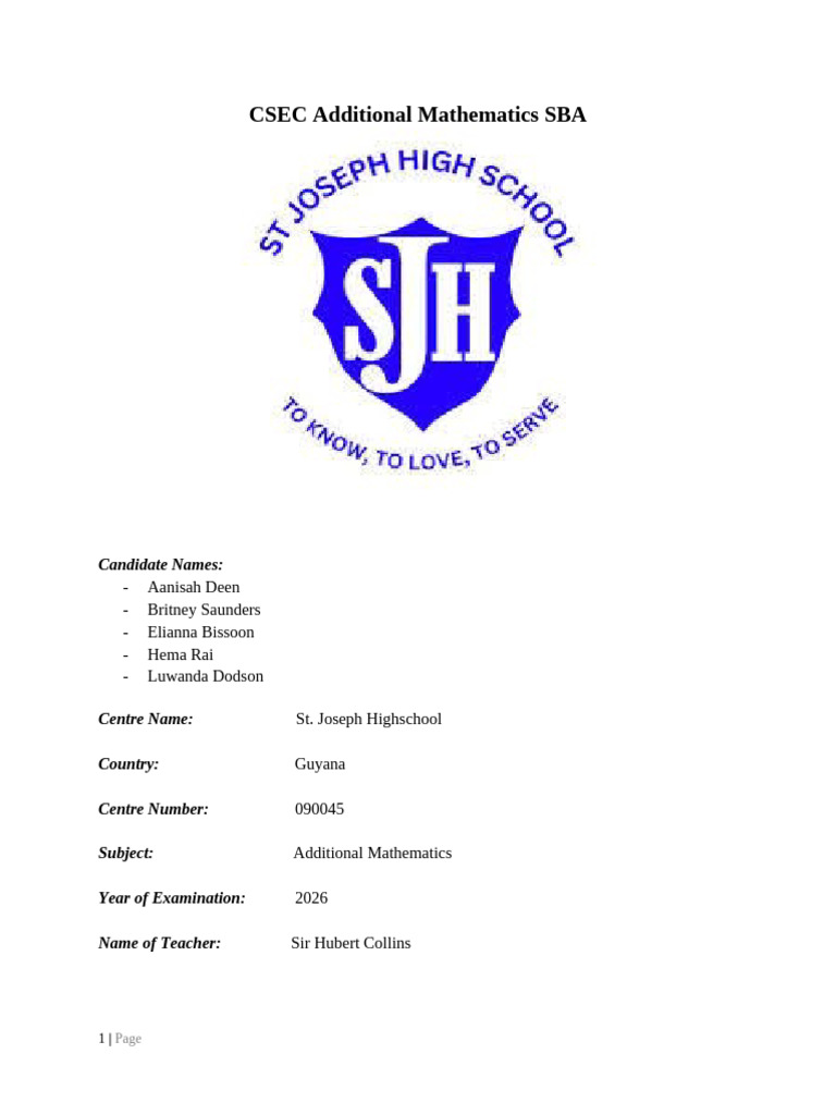 Additional Mathematics SBA 2026. | PDF | Quartile | Statistics