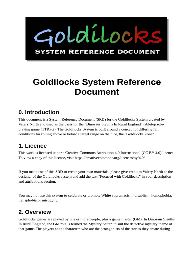 Goldilocks SRD | PDF | Dice | Tabletop Games