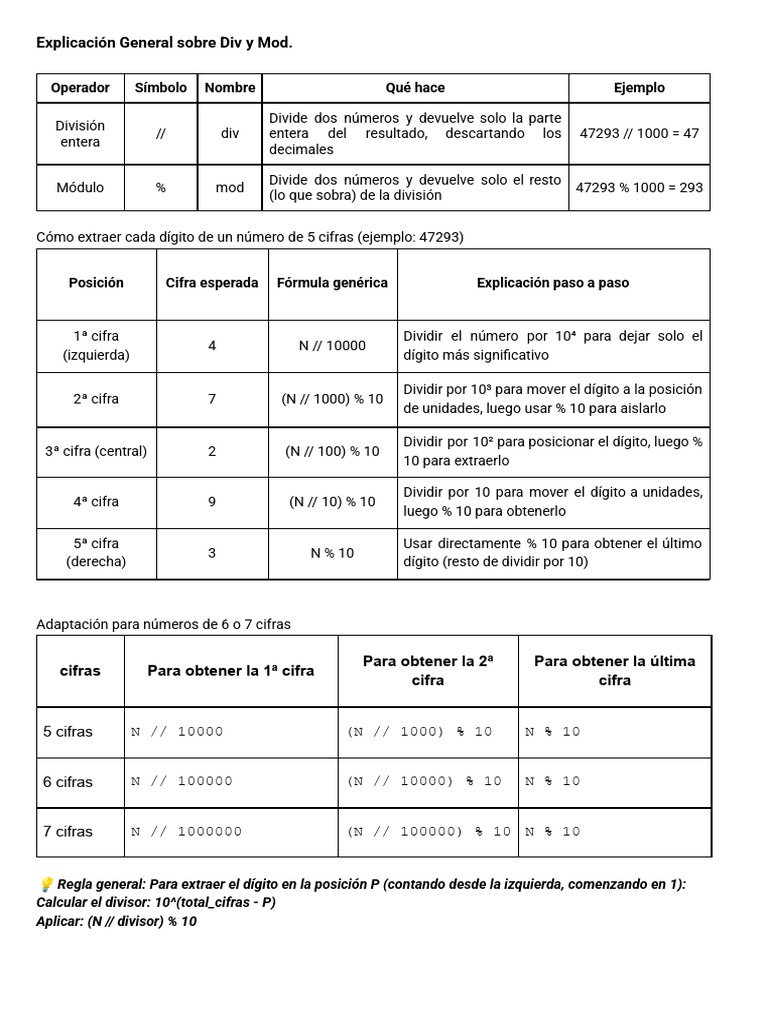Explicación General sobre Div y Mod | PDF | Aritmética | Matemáticas