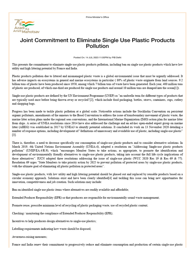 Single Use Plastic | PDF | Plastic | Economy And The Environment
