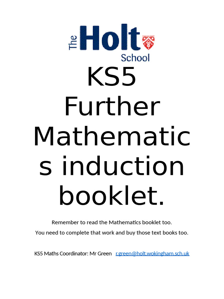 Further Mathematics Induction Booklet 2024 | PDF | Matrix (Mathematics ...