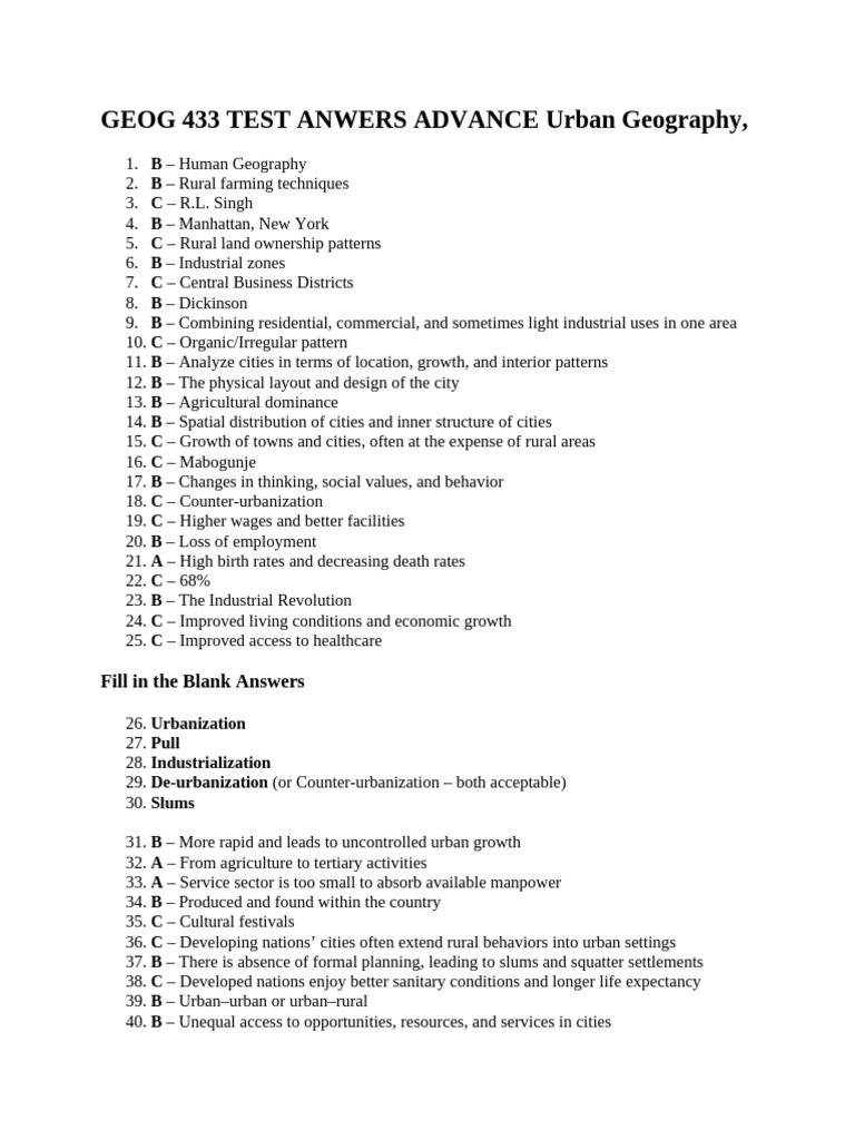 2025 GEOG 433 Test Answer Key | PDF