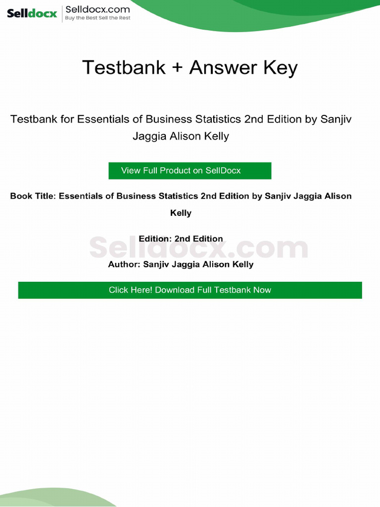 Question Bank for Essentials of Business Statistics 2nd Edition by ...