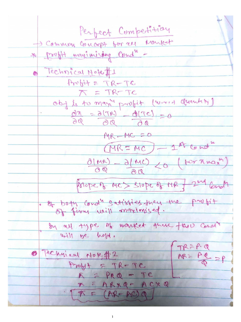 Perfect Competition Notes | PDF