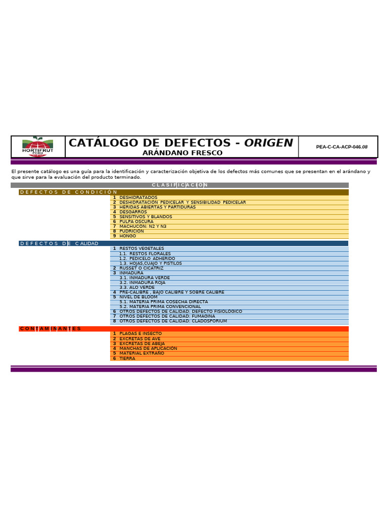 Catálogo de Defectos en Origen | PDF