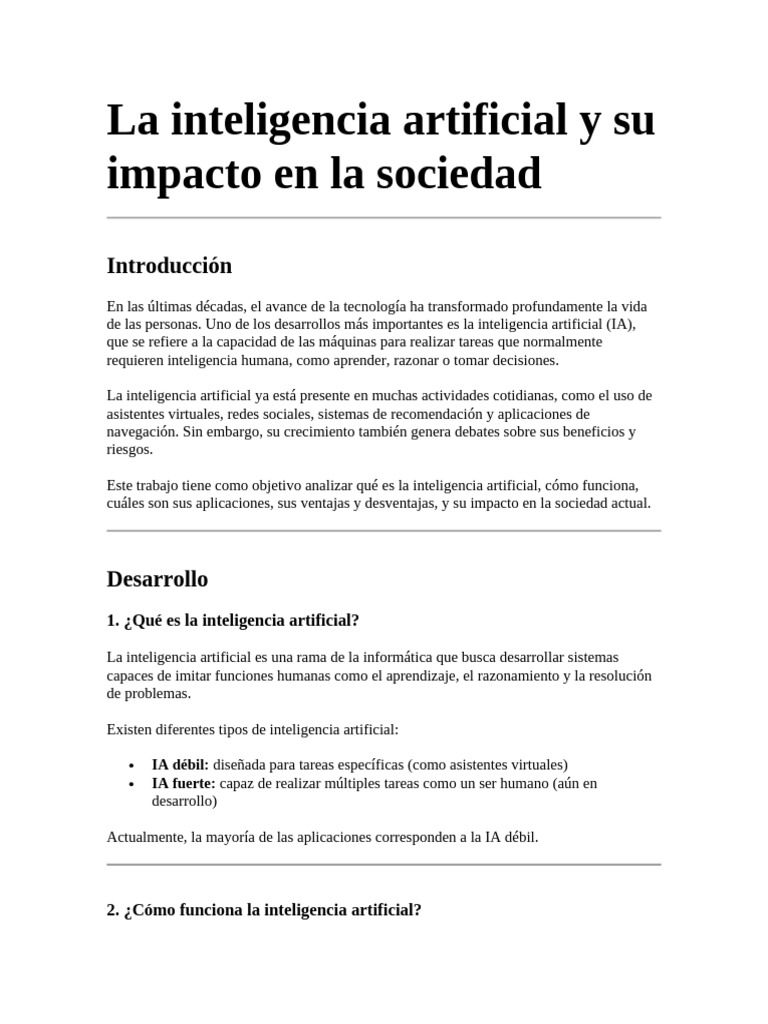 La Inteligencia Artificial y Su Impacto en La Sociedad | PDF ...