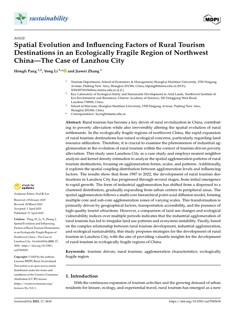Spatial Evolution and Inffuencing Factors of Rural Tourism Destinations ...