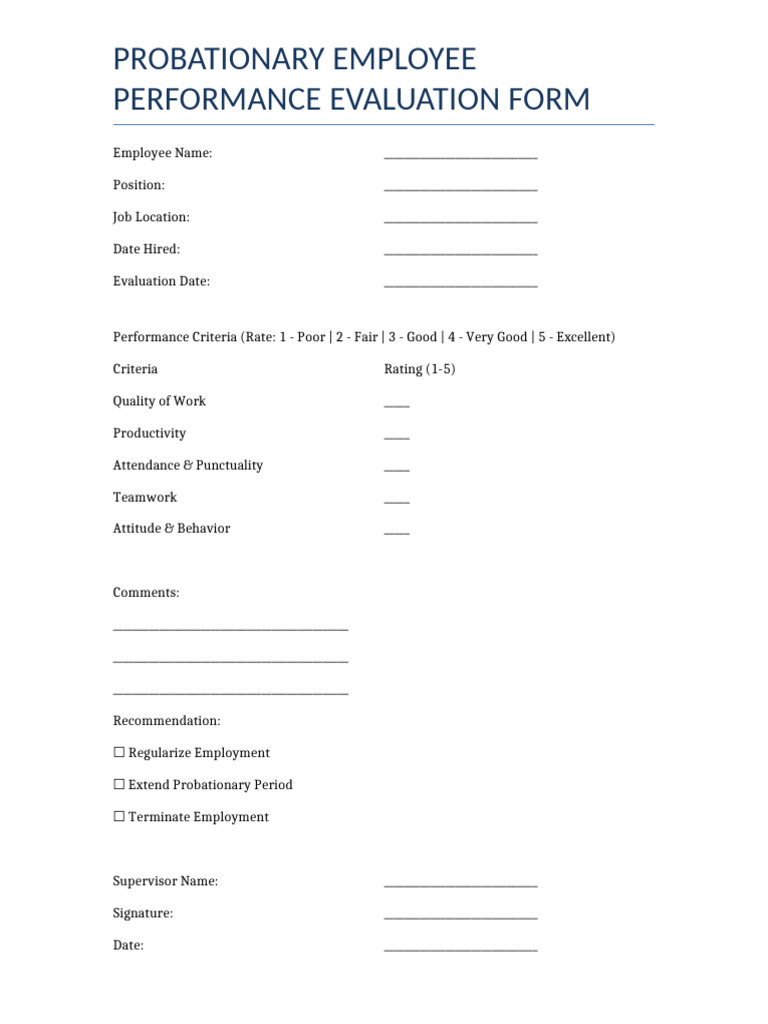 Probationary Performance Evaluation Form | PDF
