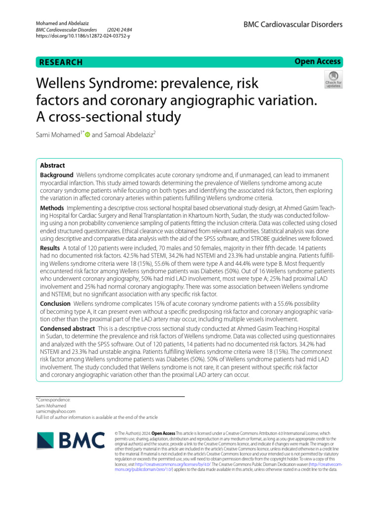 Wellens Syndrome | PDF | Myocardial Infarction | Coronary Artery Disease
