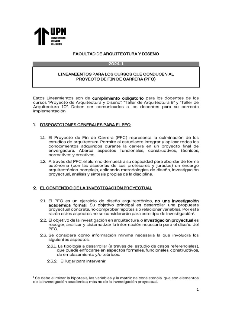 Lineamientos PFC FAD 2024 1 | PDF | Diseño | Science