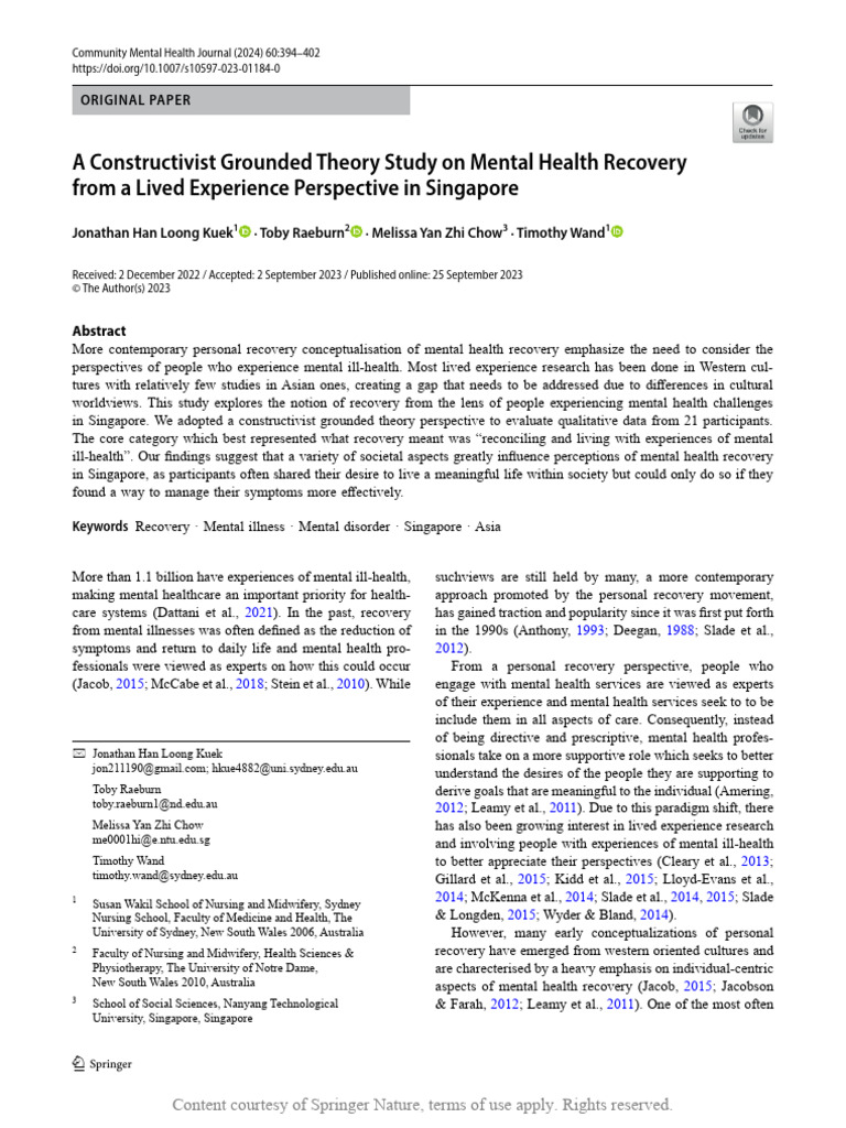 A Constructivist Grounded Theory Study on Mental H | PDF | Generalized ...