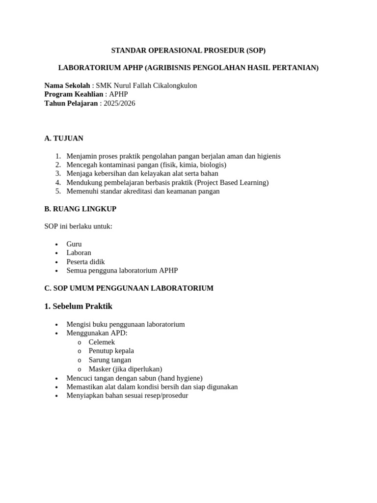 Standar Operasional Prosedur Aphp | PDF