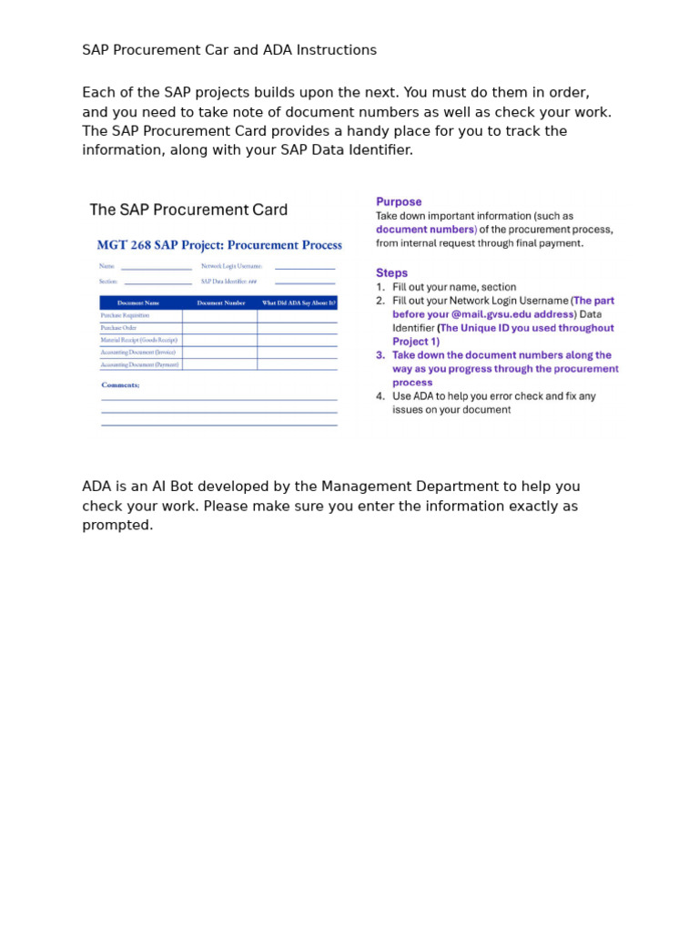SAP Card and ADA Instructions | PDF
