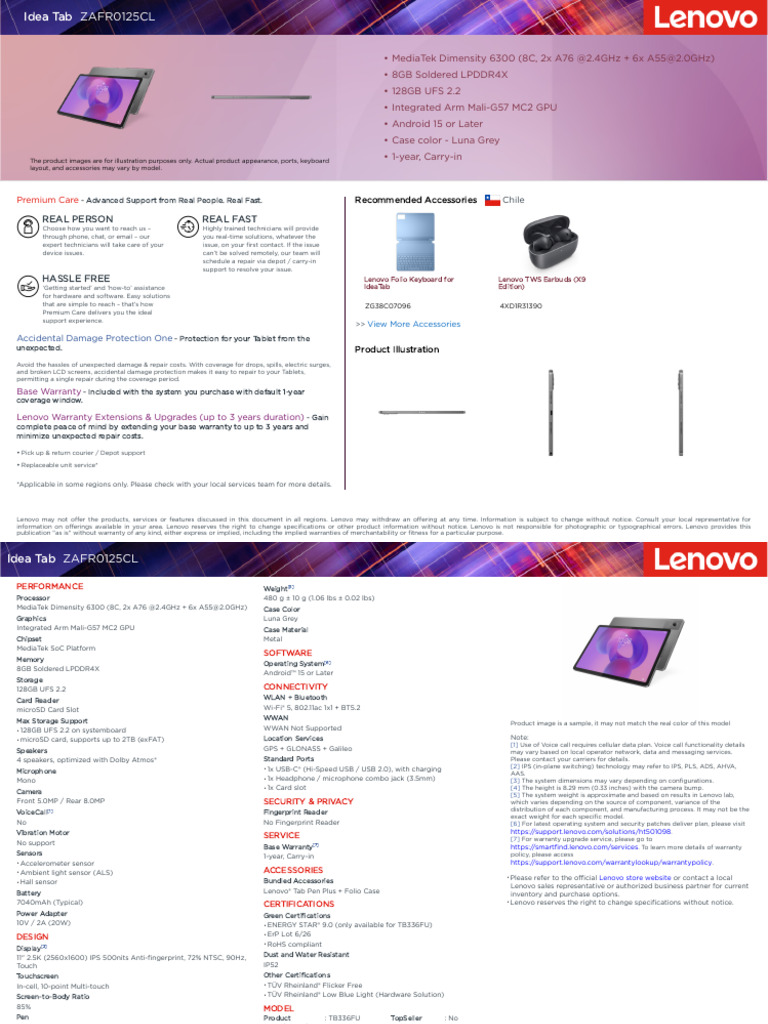 Idea Tab ZAFR0125CL Specification 20260407201933 | PDF | Personal ...