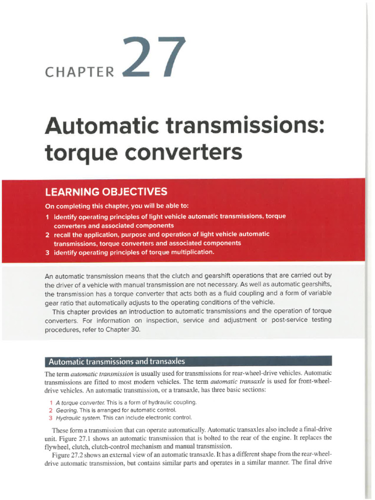 Chapter 27 - Automatic Transmissions and Torque Converters | PDF