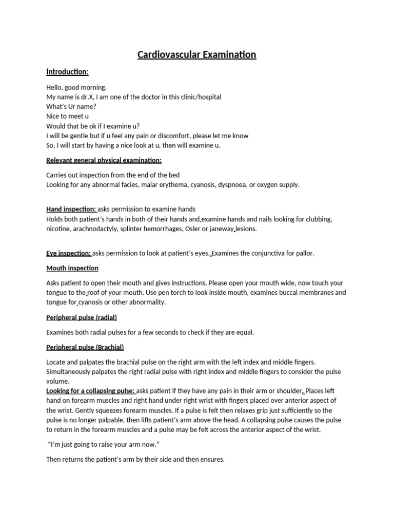 CVS examination | PDF | Heart | Pulse