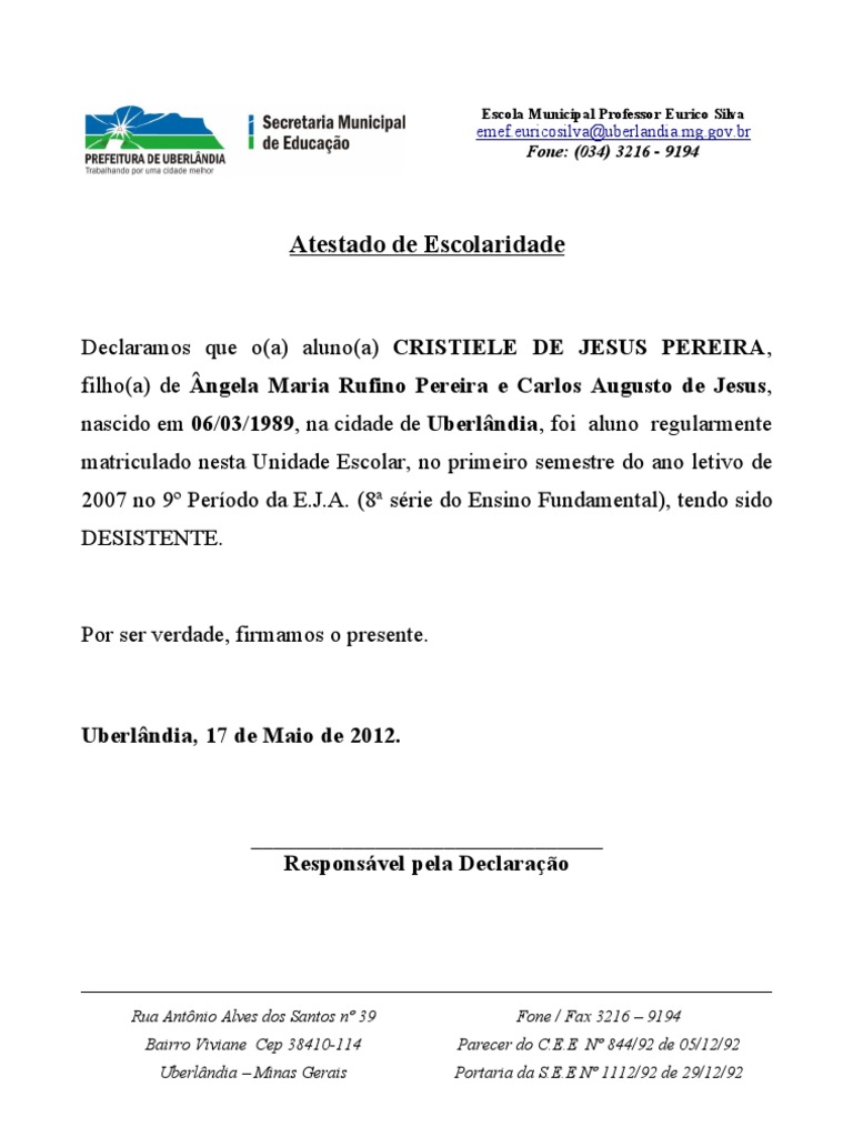 Atestado de Escolaridade