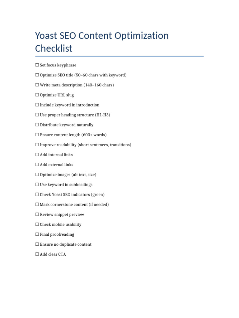 Yoast SEO Checklist | PDF