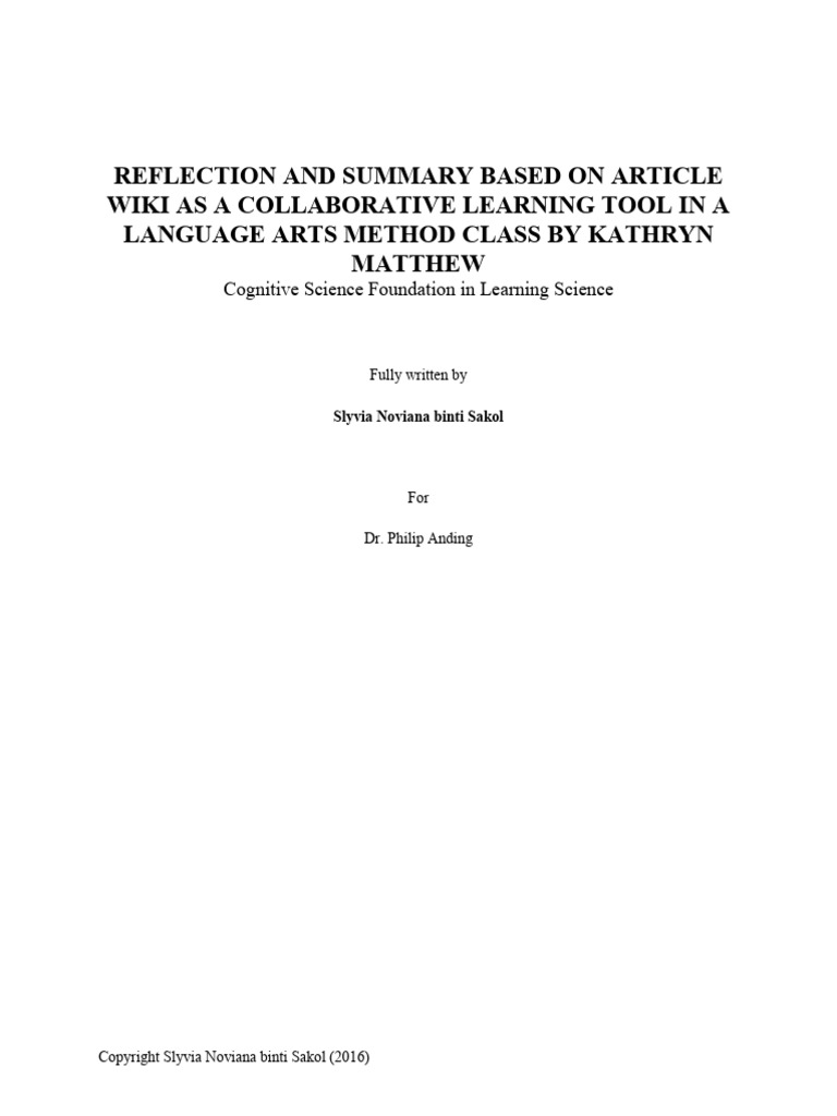 Reflection and Summary Based On Article Wiki As A Collaborative ...