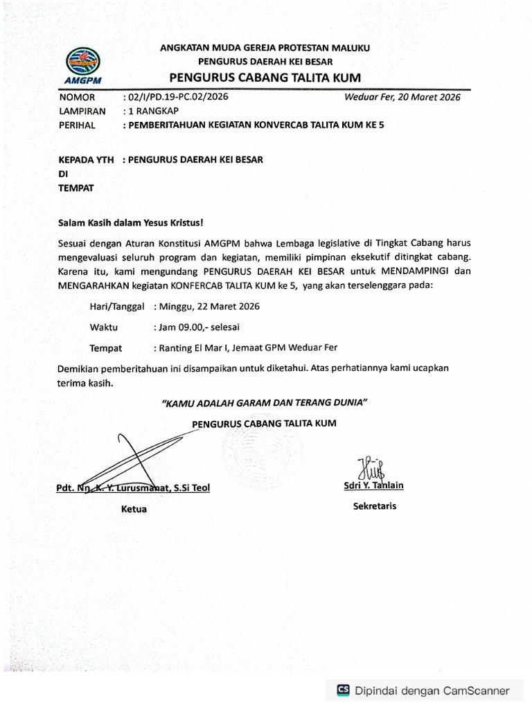 Surat Pemberitahuan Ke PD Utk Kegiatan KOnfercab Sekaligus Meminta ...