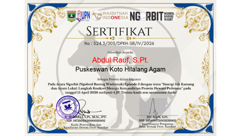 SertifikatAbdul Rauf, S.pt. | PDF