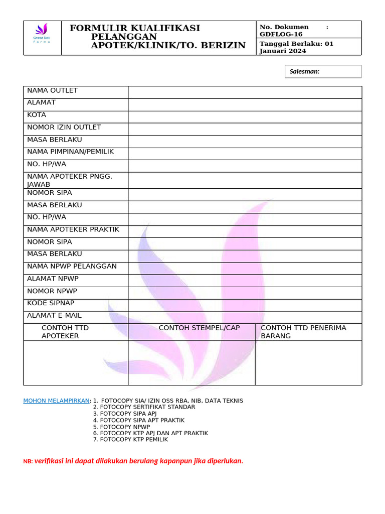 Form Spesimen Apotik 2025 | PDF
