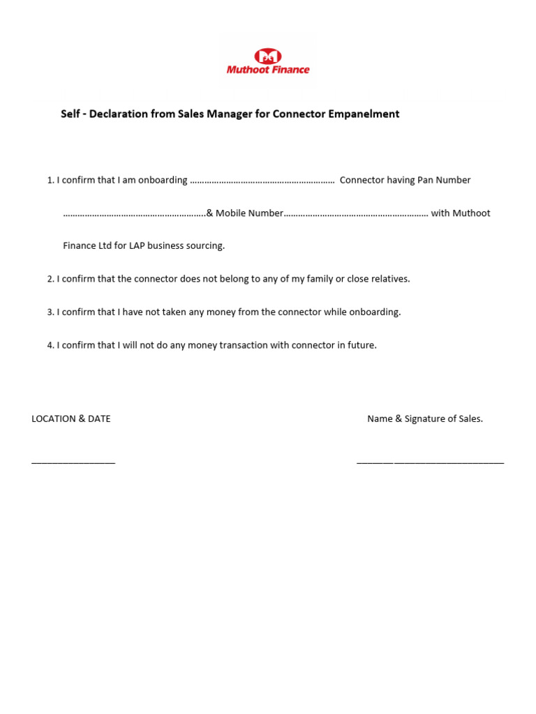 Self Declaration Sales Manager | PDF